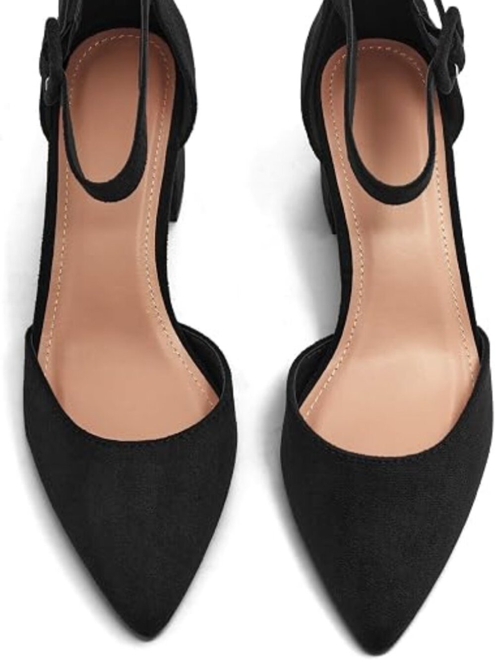 Women's Pointed Toe Pumps Ankle Strap Buckle Chunky Block Heel Dress D'Orsay Sho